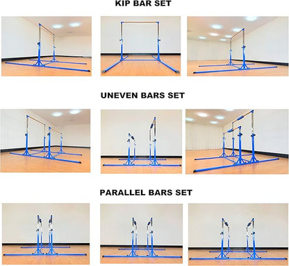 Gymnastics Double Horizontal Bars 3Play Parallel Bars Uneven Bars Gymnastics Training Kip Bar with 304 Stainless Steel Regulating Arms & Fiberglass Rail for Indoor Outdoor Home Club Use