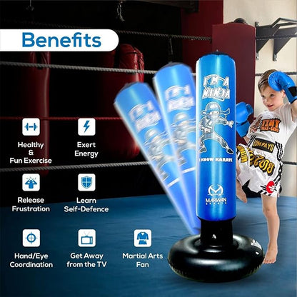 Durable Inflatable Kids Punching Bag for Karate and Boxing – Bounce-Back Martial Arts Bag for Boys and Girls, Great Birthday Gift to Relieve Energy and Build Skills for Boys Ages 4-12