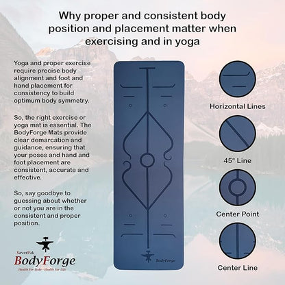 BodyForge Yoga Mat Thick Exercise Mat Thick 8mm TPE Eco-Friendly with Alignment Marks Non-Slip Extra Thick High-Density for Women and Men Workout Pilates