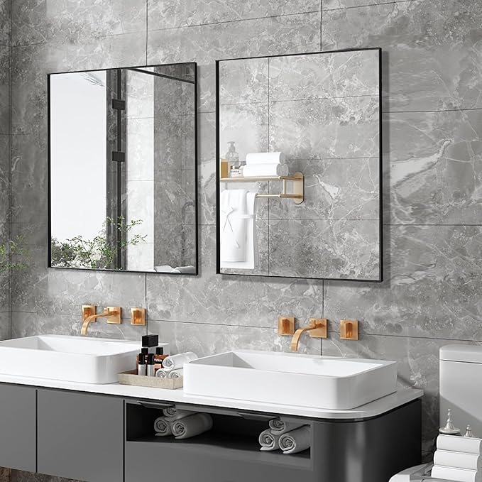 30x48 Inch Black Bathroom Mirror for Wall, Aluminum Frame Rectangle Rectangular Vanity Mirror, Modern Large for Bedroom, Living Room, Horizontal or Vertical