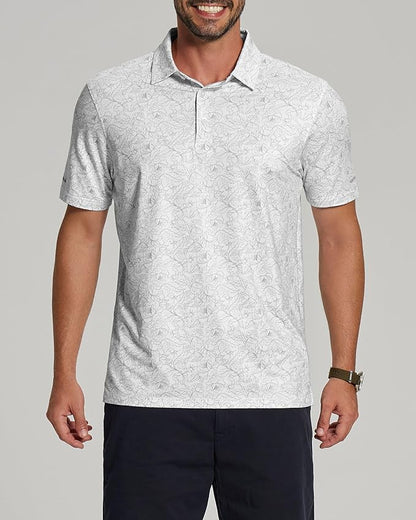 Golf Shirts for Men - Moisture Wicking Short Sleeve Performance Sport Casual Striped Collared Mens Polo Shirt