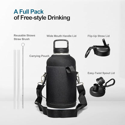 Half Gallon Water Bottle Insulated with Straw&3 Lids, Coolflask 64 oz Water Jug Galaxy Large Metal Stainless Steel flask for Gym, Sports and Office, Keep Cold 48H Hot 24H, Arctic White