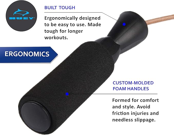 HUEY Sport Leather Jump Rope Skipping Rope for Speed Quiet Training Boxing MMA Cardio Crossfit Fitness Workout Indoor and Outside Exercise for Adult Kids Men and Women (5.5 oz)