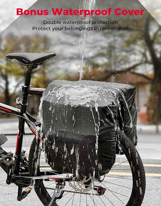 KEMIMOTO Bike Bag Panniers with Rain Cover, 34L Waterproof Bicycle Saddle Bag for Rear Rack Mountain Biking Bags Storage, Ebike Accessories for Commuter Grocery Shopping Travel Carrier, Grey