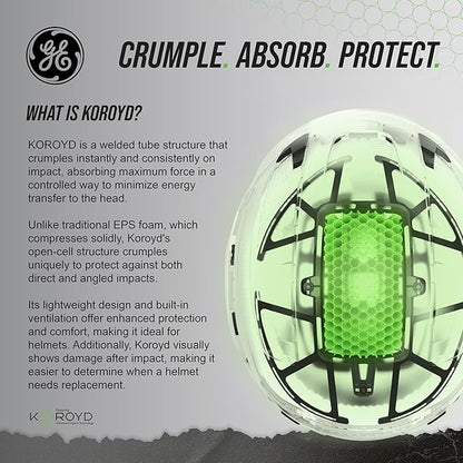 GE Safety Helmet, Impact Absorbing Tech, Adjustable Ratchet, ANSI Type 1, Memory Foam Padding, Hard Hats Protection, Lightweight, Durable, Chin Strap, Comfortable Fit OSHA Approved