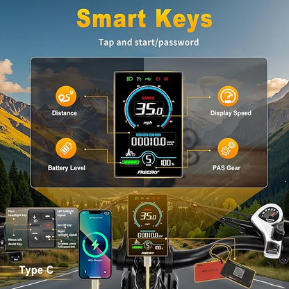 FREESKY Electric Bike for Adults,105mile Long Range Ebike, 2000W Motor 37MPH Fast Step-Thru E Bike 25Ah Samsung Cells Battery Full Suspension Electric Dirt Bicycle 26'' Fat Tire for Commuter Mountains