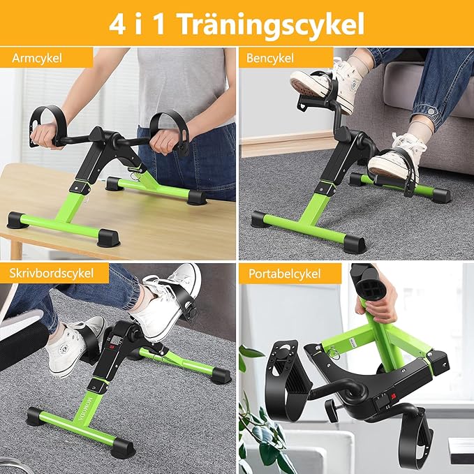 Pedal Exerciser Desk Exercise Bike Leg and Arm Bike with LCD Monitor Foldable (black/green)