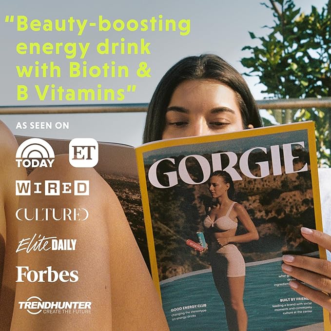 GORGIE Sugar Free Natural Energy Drinks, Sparkling Mango Tango (12 Pack) - Healthy Energy Drinks - Natural Coffee Replacement with Green Tea Caffeine and Biotin - 150mg Caffeine, Vegan, & Low Calorie