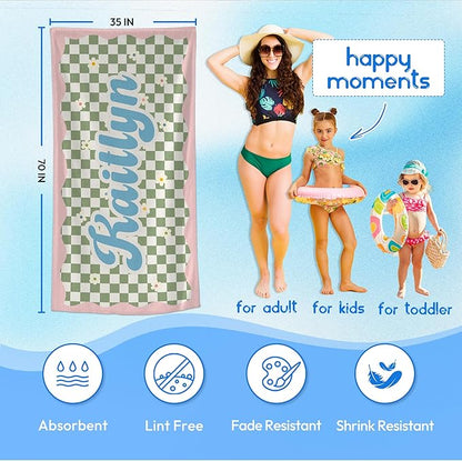 JML Personalized Beach Towel with Name, Custom Flower Beach Towel, Customized Microfiber Pool Towel, Quick Dry & Absorbent Swim Towel for Adult,Anniversary, Birthday, Summer Holiday,Vacation