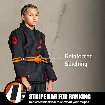 Elite Sports Kids Brazilian Jiu Jitsu Belts Preshurunk Martial Arts Youth BJJ Belts for Girls & Boys with BJJ Ranking Stripes