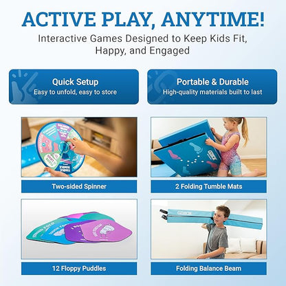 Gibson Athletic Engage Gymnastics Games, At Home Gymnastics Gym Equipment For Aspiring Gymnasts, Folding Tumbling Mat With Carry Handles, Folding Balance Beam, Spinning Wheel, Kids Exercise, Multiple Set-Up Options