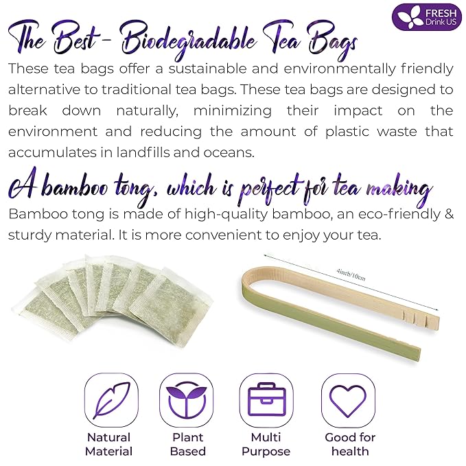 FreshDrinkUS, Premium 55 Tea Bags Lavender Mint Tea, 100% Natural, Blend of Lavender, Peppermint, Sage and Licorice. Made with Natural Material Tea Bags. No Sugar, No Caffeine, Vegan.