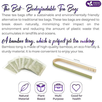 FreshDrinkUS, Premium 55 Tea Bags Lavender Mint Tea, 100% Natural, Blend of Lavender, Peppermint, Sage and Licorice. Made with Natural Material Tea Bags. No Sugar, No Caffeine, Vegan.