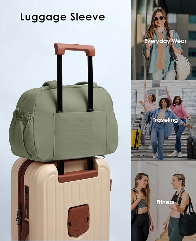 Gym Bag for Women, Travel Duffle Bags with Wet Pocket, Lightweight Carry on Bag Overnight Weekender Duffel Bag, Water Resistant (Grey Sage)