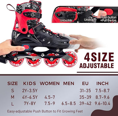 Inline Skates for Kids and Adult, Adjustable Fun Illuminating Skates for Girls, Boys, Women and Men Outdoor and Indoor, Beginner