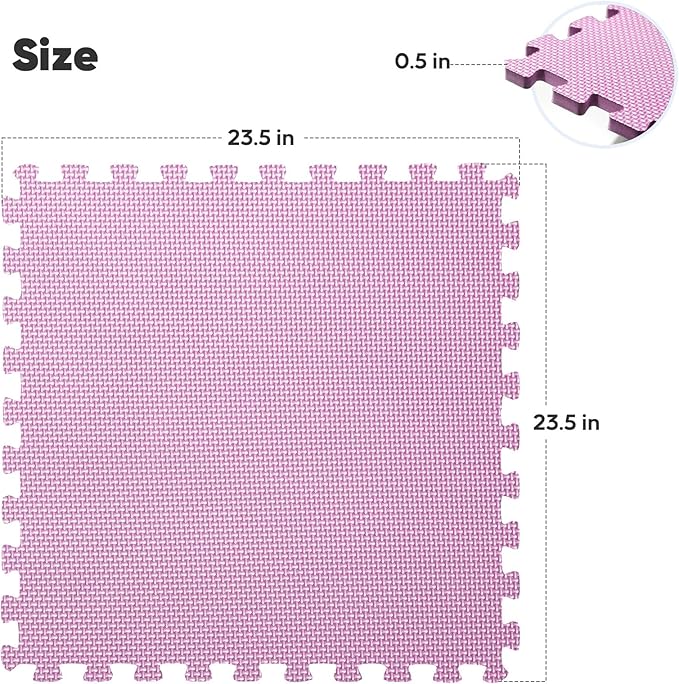 Home Gym Mat, Puzzle Exercise Mat, EVA Interlocking Foam Floor Tiles for Home Workout Equipment and Kids' Play Areas - Blue, 24 in x 24 in x ½ in - (Pink, 24 Pack(96 SQ FT))