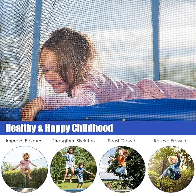 GYMAX Trampoline, 8FT 10FT 12FT 14FT 15FT 16FT Recreational Trampolines w/Safety Enclosure Net & Ladder - ASTM Certificated, Outdoor Trampoline for Kids and Adults