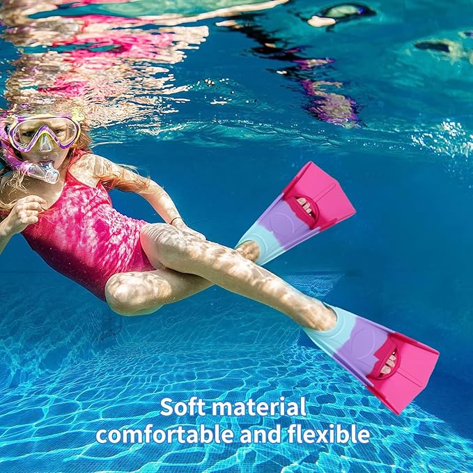 Kids Swim Fins,Short Comfortable Flippers for Lap Swimming and Training for Child,Girls,Boys,Beginners