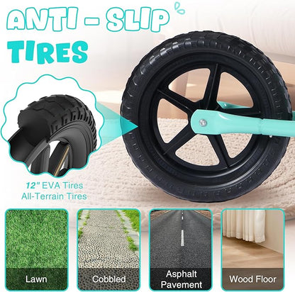 12 inch Toddler Balance Bike Adjustable Handlebar & Seat Anti-Slip Grip Suitable for 2-5 Years Old with Footrest Lightweight for Tolddlers Boys Girls Multiple Colors to Choose