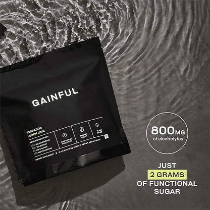 Gainful Hydration Powder Packets, Caffeine Free with Key Electrolytes Magnesium and Sodium, Energy Support, Low Sugar, Lemon Lime, 21 Sticks