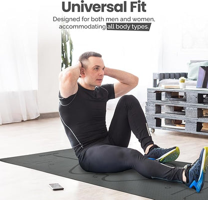 Robust Non-Slip Yoga Mat with Strap, 1/4" Thick TPE Eco-Friendly Workout Mat for Yoga with Position Lines and Texture Surface, Gym Mat for Women, Men, Pilates and Exercises Anti-Tear Sweat-Proof Exercise Mat