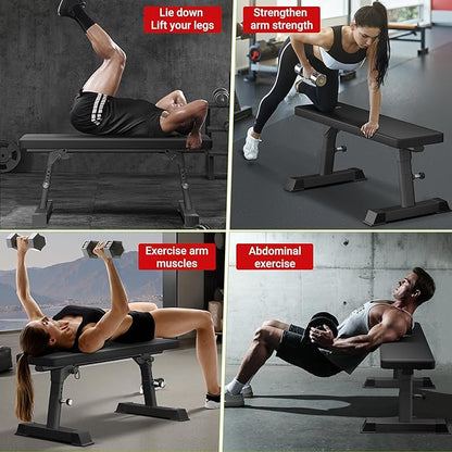 Flat Weight Bench - Heavy Duty Foldable Workout Bench for Home Gym, 1300lb Capacity Adjustable Strength Training Bench Press for Ab and Full Body Exercises, Sturdy and Easy to Fold