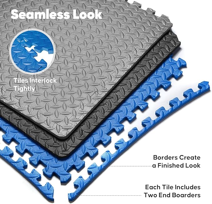 Home Gym Mat, Puzzle Exercise Mat, EVA Interlocking Foam Floor Tiles for Home Workout Equipment and Kids' Play Areas - Black, 24 in x 24 in x ½ in - 12 Tiles (Black, 12 Pack, 48 SQ FT)