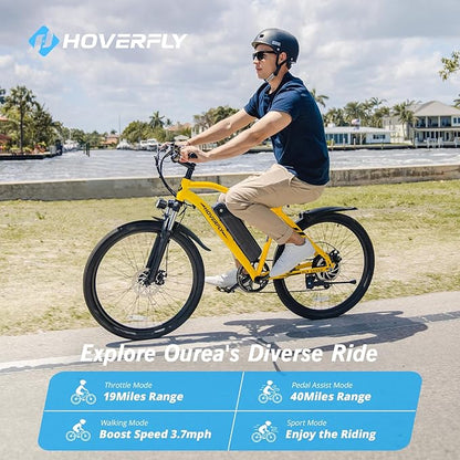 HOVERFLY OUREA 26" Electric Bike for Adults, 750W Peak Motor Mountain Ebike, 20MPH Up to 40 Miles, UL2849 Certified, 7-Speed, Removable Battery, Shock Absorber, Fat Tire Commuter E-Bike