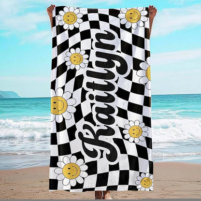 JML Personalized Beach Towel with Name, Custom Flower Beach Towel, Customized Microfiber Pool Towel, Quick Dry & Absorbent Swim Towel for Adult,Mother's Day, Birthday, Summer Holiday,Vacation