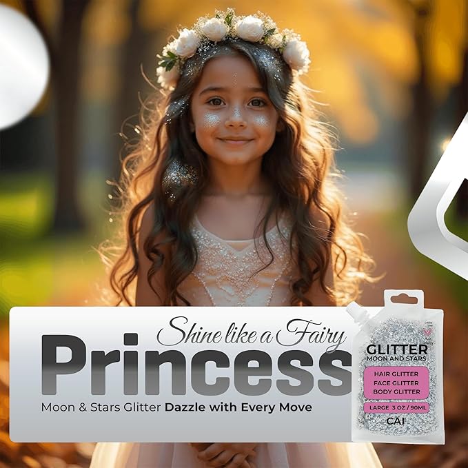 Hair Glitter Gel – Body Glitter for Kids and Women – Iridescent Holograph Cosmetic-Grade Gel w/Moon & Stars for Hair, Body & Face, Applies Smoothly w/o Glue & Washes Off Easily, 3 Oz - Rose 2Pack