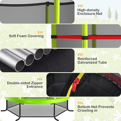 GYMAX Toddler Trampoline, 55” Trampoline for Kids with Bottom-to-Top All-Round Enclosure Net & Seamless Jumping Mat, ASTM Approved Easy Assembly Kids Mini Trampolines Indoor/Outdoor