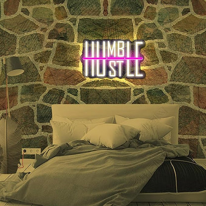 HUSTLE Neon Signs for Wall Decor USB Powered With Dimmable LED Neon Lights for Bedroom Man Cave Dorm Gym Room Office Room Humble Led Neon Light Sign for Party Decorations 5v (16.14 "X9.84")