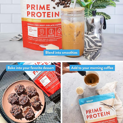 Equip Foods Prime Protein Powder | Clean, Grass Fed Beef Protein Powder | Carnivore Protein Isolate | Paleo, Keto Friendly, Gluten & Dairy Free | Helps Build & Repair Tissue | 30 Servings, Iced Coffee