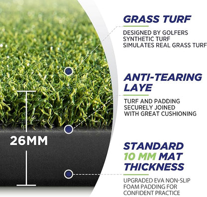 Golfguru Golf Mat, 5x4ft/5x5ft Dense Elite Golf Hitting Mats Practice with 10 Balls, 9 Tees, Heavy Duty Artificial Hitting Training Matt for Backyard Driving Chipping Indoor Outdoor Simulators