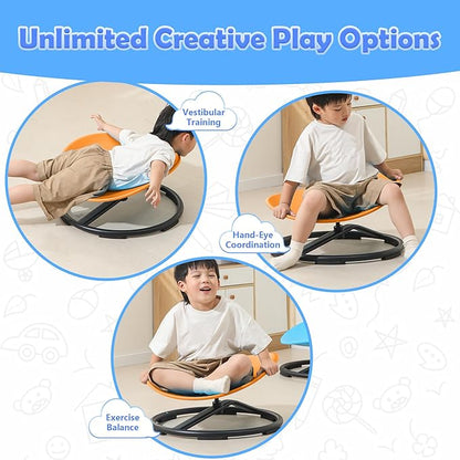 makarci Spinning Chair for Autistic Kids - Kids Sensory Chair, Sit and Spin Toys for Toddlers, Autism Sensory Products for Body Coordination & Balance, Sensory Play (Orange)