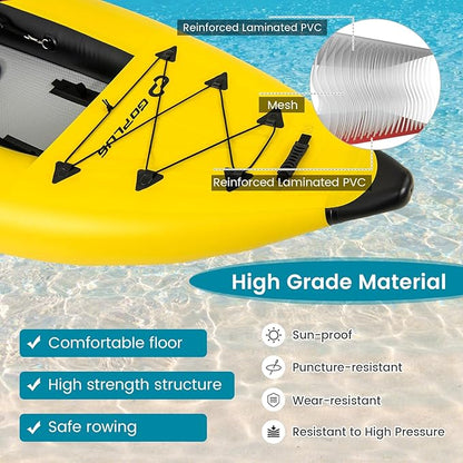 Goplus Inflatable Kayak, 2-Person Kayak Set for Adults with 507 LBS Weight Capacity, 2 Aluminium Oars, EVA Padded Seat, 2 Fins, Hand Pump, Carry Bag, Repair Kit, Portable Touring Kayaks