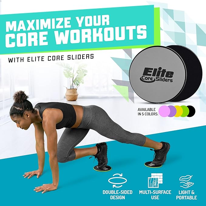 Elite Sportz Core Sliders for Working Out - Pack of 2 Compact, Dual Sided Gliding Discs for Full Body Workout on Carpet or Hardwood Floor - Fitness & Home Exercise Equipment - Small Gift for Athletes