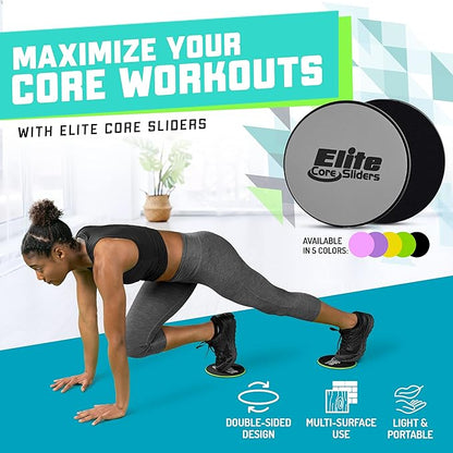 Elite Sportz Core Sliders for Working Out - Pack of 2 Compact, Dual Sided Gliding Discs for Full Body Workout on Carpet or Hardwood Floor - Fitness & Home Exercise Equipment - Small Gift for Athletes