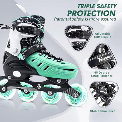 Inline Skates for Kids and Adult, Adjustable Fun Illuminating Skates for Girls, Boys, Women and Men Outdoor and Indoor, Beginner