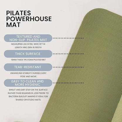 Lindywell Pilates Yoga Workout Mat Non Slip 6mm, 8mm, 10mm Thick - 6ft x 26in