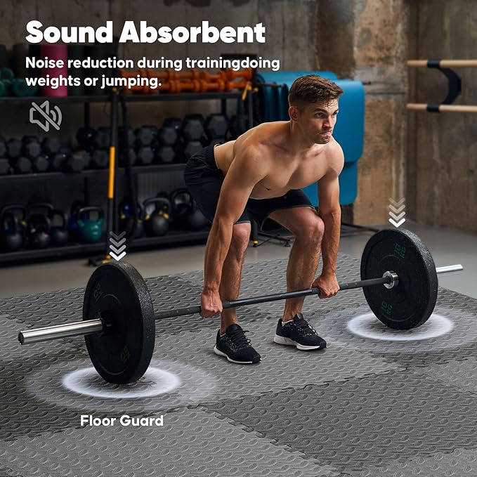 Home Gym Mat, Puzzle Exercise Mat, EVA Interlocking Foam Floor Tiles for Home Workout Equipment and Kids' Play Areas - Black, 24 in x 24 in x ½ in - 16 Tiles (Black, 16 Pack, 64 SQ FT)