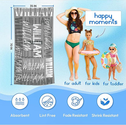 JML Personalized Beach Towel with Name, Custom Beach Towel with Name, Customized Microfiber Pool Towel, Quick Dry & Absorbent Swim Towel for Adult,Anniversary, Birthday, Summer Holiday,Vacation