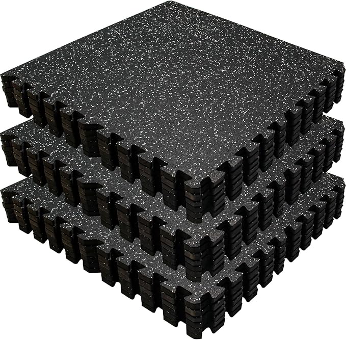 0.6 Inch Thick 72 Sq Ft Rubber Gym Mat,18 Tiles 24 x 24 in