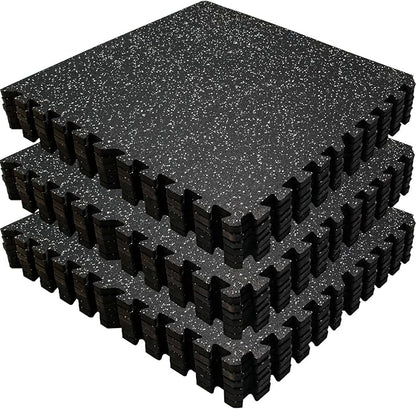 0.6 Inch Thick 72 Sq Ft Rubber Gym Mat,18 Tiles 24 x 24 in