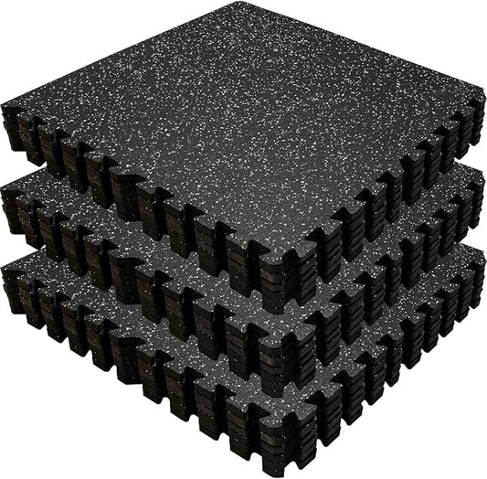 0.6 Inch Thick 72 Sq Ft Rubber Gym Mat,18 Tiles 24 x 24 in