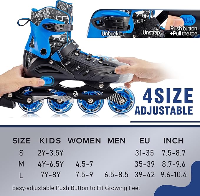 Inline Skates for Kids and Adult, Adjustable Fun Illuminating Skates for Girls, Boys, Women and Men Outdoor and Indoor, Beginner