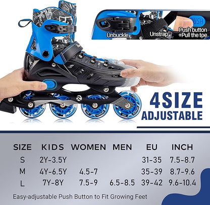 Inline Skates for Kids and Adult, Adjustable Fun Illuminating Skates for Girls, Boys, Women and Men Outdoor and Indoor, Beginner