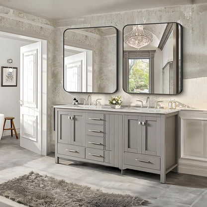 FORBATH Bathroom Mirror 30" x 36", Rectangle Black Bathroom Mirror with Black Aluminum Frame Rounded Corner, Wall Mounted Mirror for Bedroom Entryway Living Room