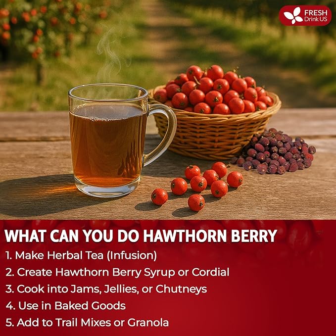 FreshDrinkUS, 16oz Premium Dried Hawthorn Berries – All-Natural, Non-GMO, Perfect for Tea, Smoothies, Baking & Snacking – Healthy, Versatile Superfood