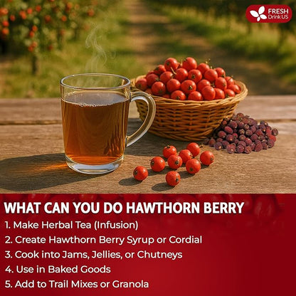 FreshDrinkUS, 16oz Premium Dried Hawthorn Berries – All-Natural, Non-GMO, Perfect for Tea, Smoothies, Baking & Snacking – Healthy, Versatile Superfood